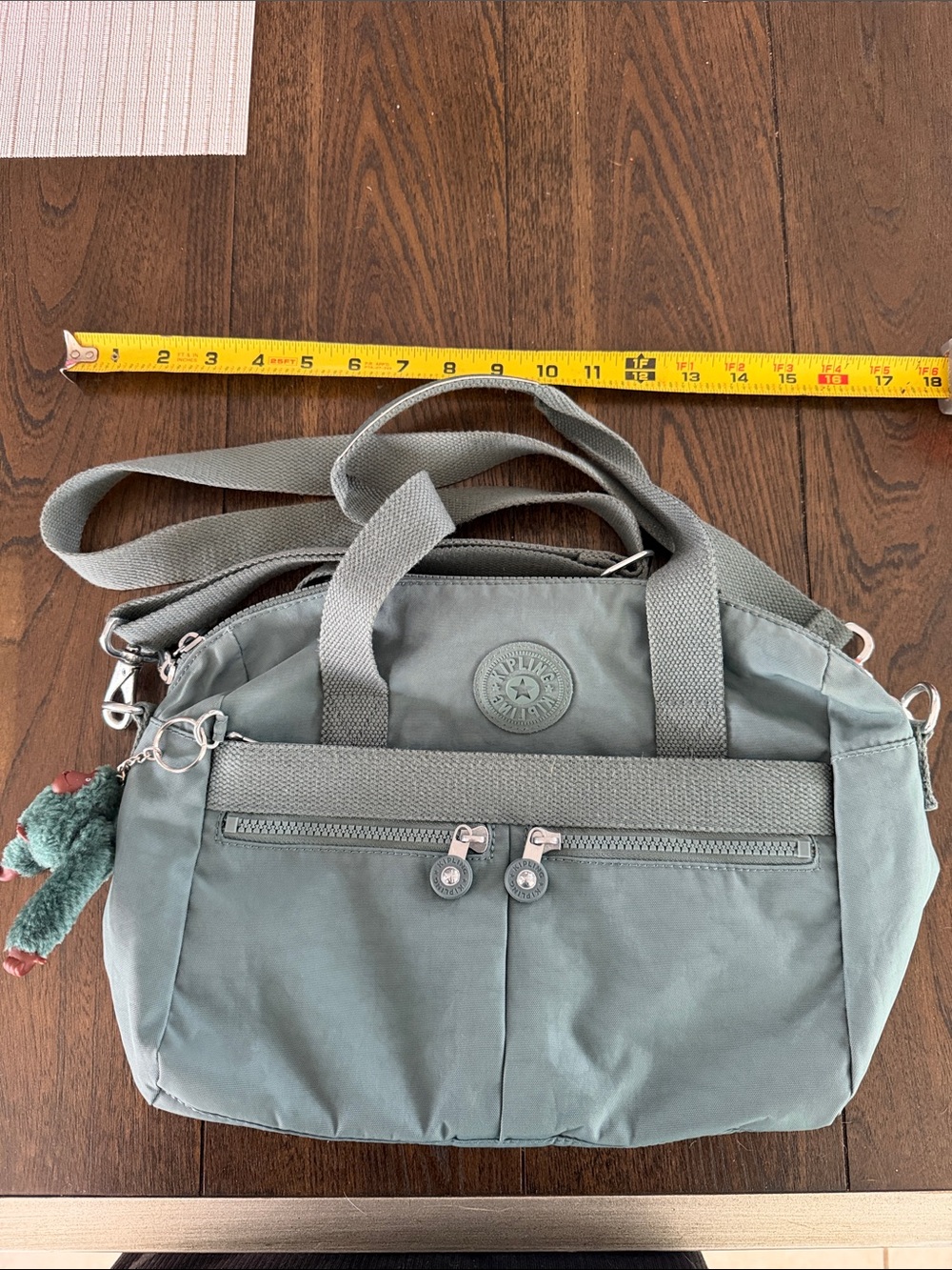 Kipling Sage Green Nylon Crossbody Bag with Plush Charm